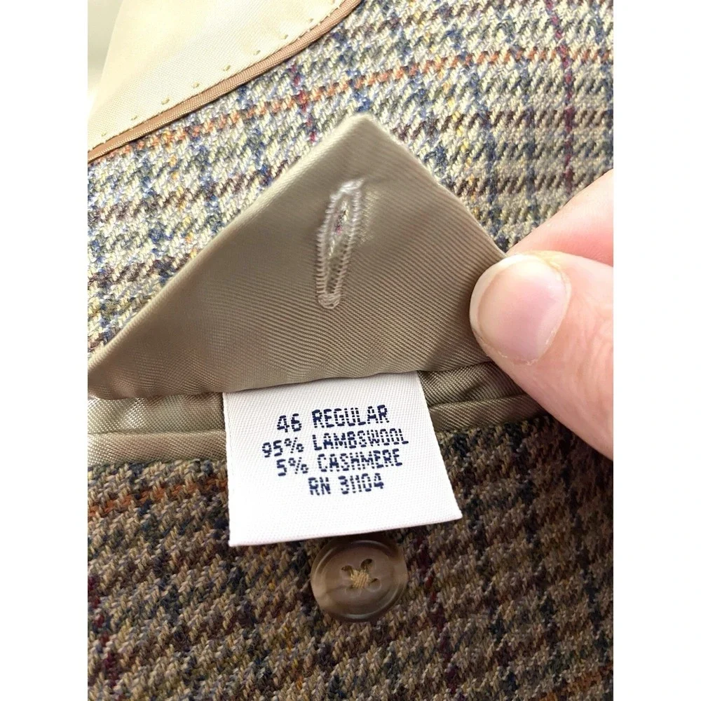 Meeting Street Men46R Blazer Lambswool Cashmere Houndstooth Sport Coat Tan Brown